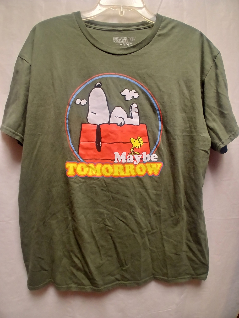 Peanuts Men's Olive Green Snoopy & Woodstock 'Maybe Tomorrow' Graphic Tee